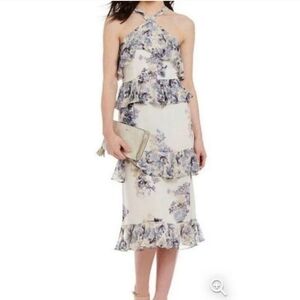 Gianni Bini Halter Floral Midi Dress | Size 0 | New With Tags| Tiered|Hidden Zip